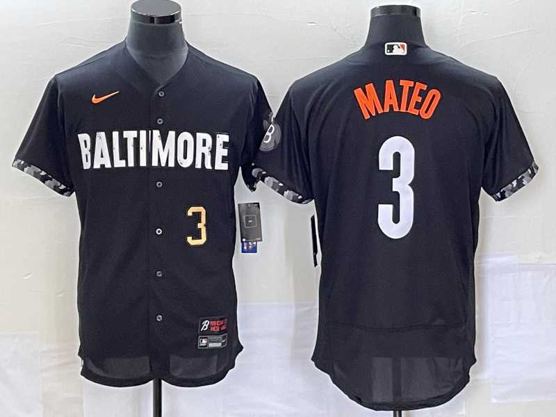 Men's Baltimore Orioles #3 Jorge Mateo Number Black 2023 City Connect Flex Base Jersey